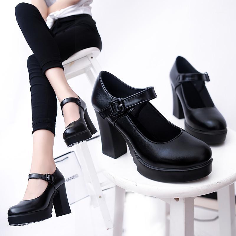 

Women's High Heels, Pumps with Waterproof Platform, Black Mary Jane Shoes (Height 9.5cm 3.745inches)1