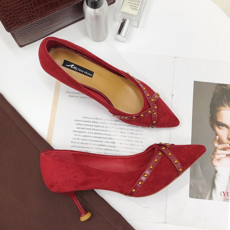 

Women's Pumps Suede Metal Office Viscose shoes Increase Breathable Nude Fine heel Small fresh 7CM High Heels Shoes, Black
