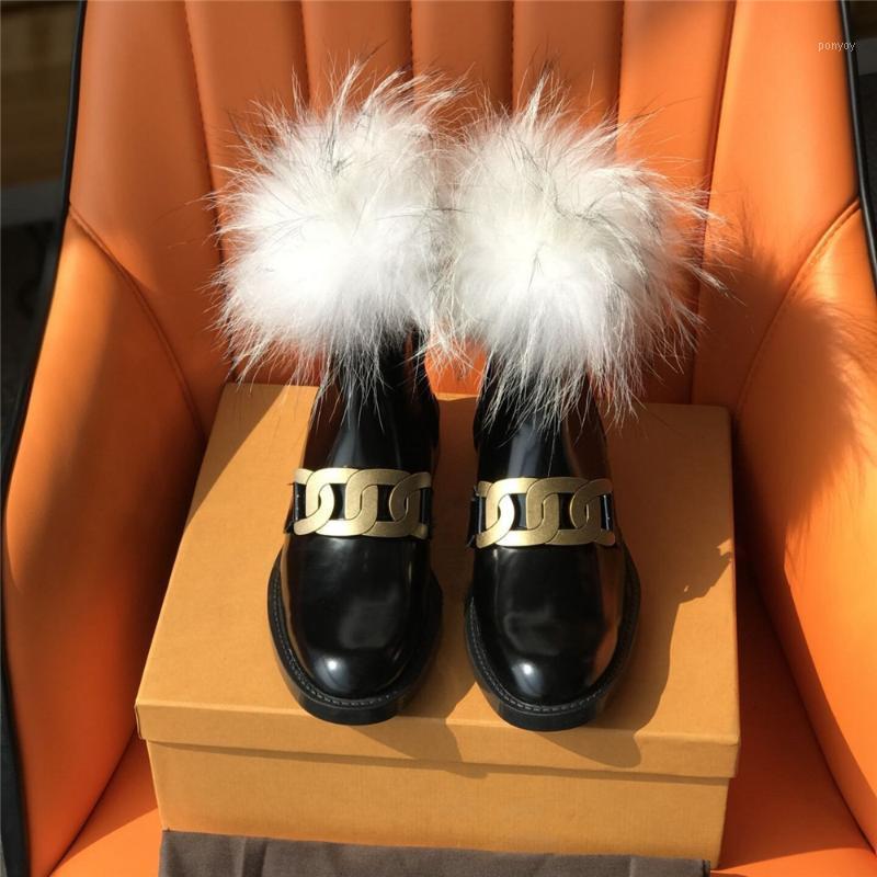 

Fashion Fur Women Ankle Boots Luxury Design Mental Chain Women Boots Street Style Winter Combat botas de muje1, Sky blue