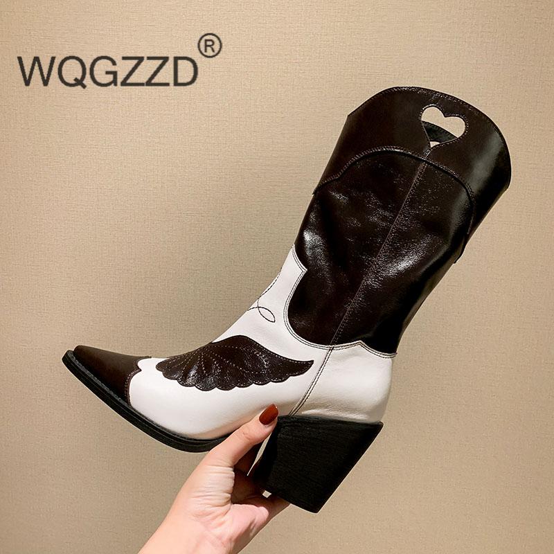 

European sexy winter boots women high heels motorcycle boots genuine leather cowboy for women bottes femme, Brown