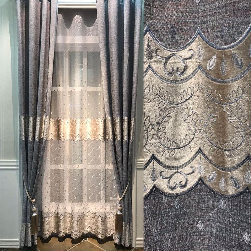 

Embroidered Luxury European Style Curtains for Living Room Blackout Curtain Fabric and Sheer Curtains for Bedroom, Tulle