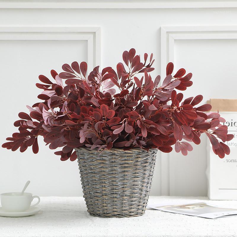 

Green Artificial Leaves Silk Plants Eucalyptus Leaf Wall Home Decorative Fake Flowers bouquet Home Shop Garden Party Decor 49cm1, Red