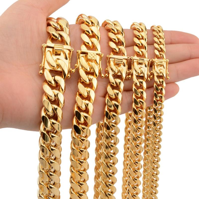 

Curb Cuban Mens Necklace Miami Chain Gold Filled Stainless Steel Necklaces for Men Fashion Jewelry 8/10/12/14/16/18mm