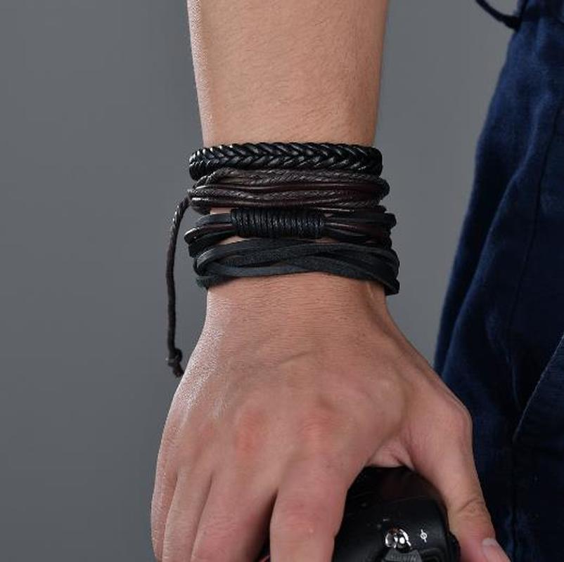Envoltura de Cuero PU Trenzado Punk Pluma Pulsera Brazalete Tipo Esposa Papá Regalo Novio