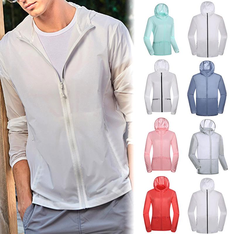 

New Men Women UV Protection Coat Sunscreen Ultra Thin Breathable Hooded Tops for Summer Dropshipping, White men