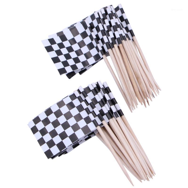 

Pack of 100 Racing Flag Toothpicks Checkered Flag Picks Appetizer Toothpicks Fruit Sticks for Cocktail Party - Black and White1