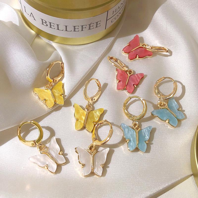

Cute Butterfly Dangle Drop Hoop Earrings for Women Fashion Animal Stud Earring Girls New Fashion Jewelry Gold 2020 Oorbellen