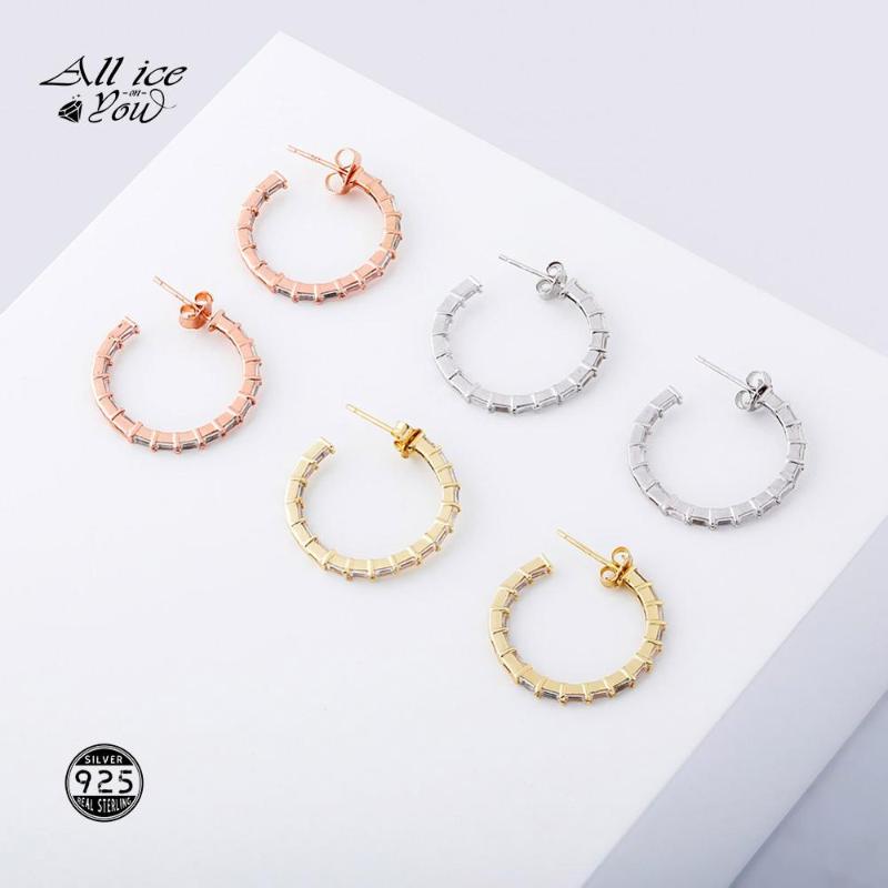 

Stud ALLICEONYOU 925 Sterling Silver High Quality Iced Out Cubic Zirconia PersonalCircle Earring Hip Hop Fashion Jewelry Elegant Gift