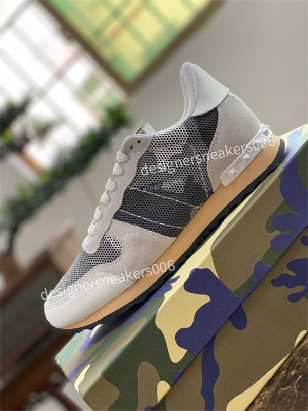 

2021 Designers Camouflage Casual Shoes Suede Leather Studded Rock Man Women Sneakers Fashion Stripe Rubber Canvas Lace Up Flat Trainers, 07