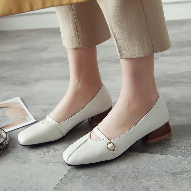 

Plus Size 34-46 New Women's High Heels Pumps Causal Thick Heel Square Toe Leather High Heel Shoes for Office Shallow Lady Shoes1, Beige