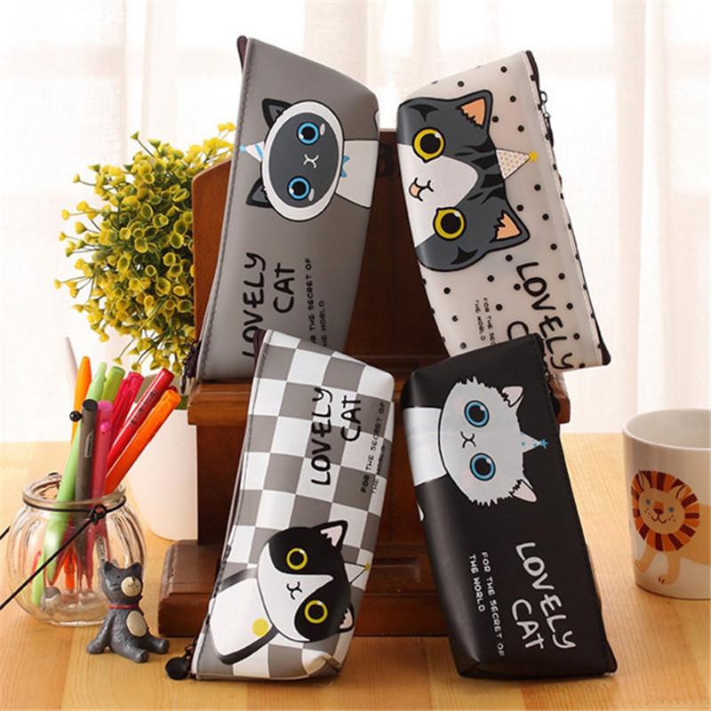 

New Kawaii Cat School Storage Bag Pencil Bags Cute Silicone Waterproof Pencil Case For Girls Kids Gift Korean Stationery