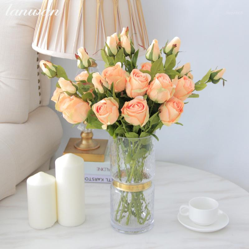 

5Pcs Vintage Bulgarian Rose Artificial Flower Decoration Home Wedding Flower Wall Background Silk Wreath Roses Bouquet1, Blue