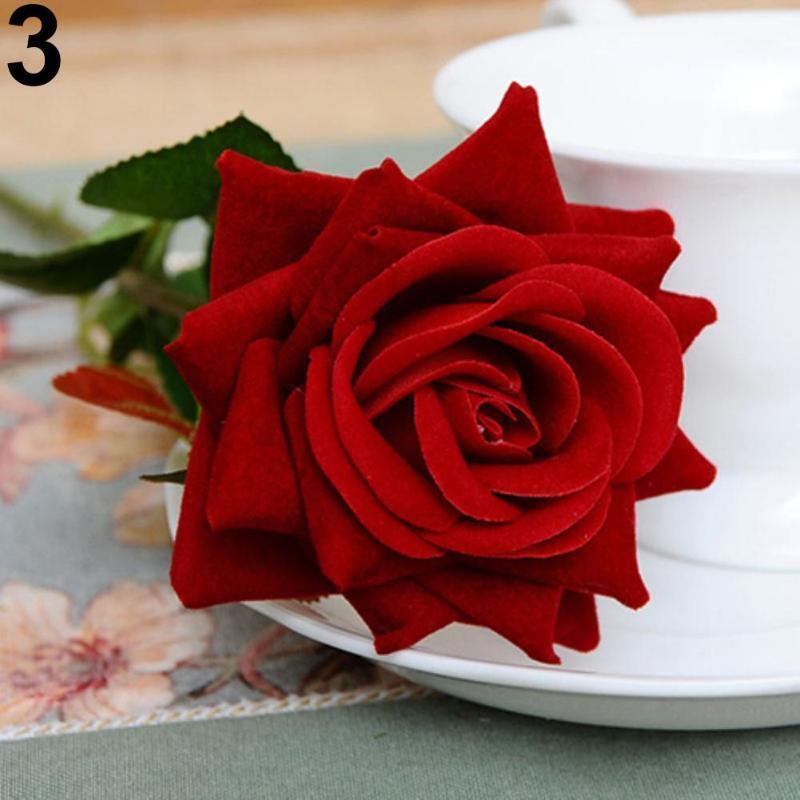 

Artificial Flower 1Pc Artificial Rose Fake Flowers Leaf Home Room Bridal Bouquet Wedding Decoration1, Red