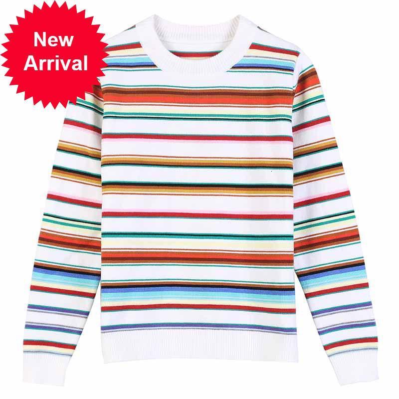 

Autumn 2021 Female Striped Sweater with Long Sleeves Around the Slender Neck Superior Mesh Design of High Fashion Brand Dress Shirt OYPA, Beige
