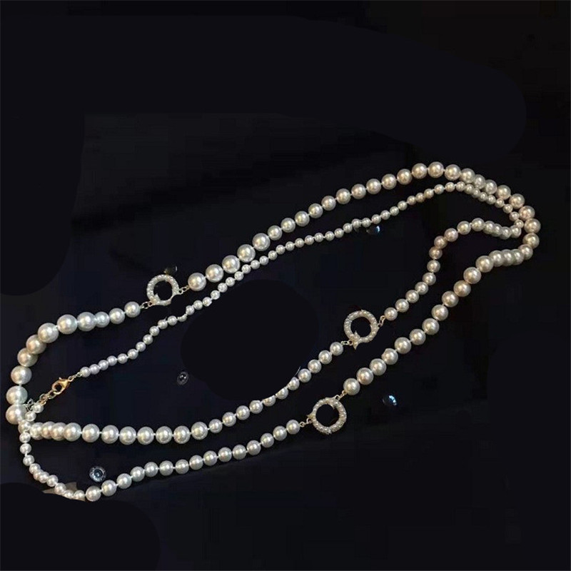 

European and American fashion long pearl sweater chain double-layer clavicle chain necklace simple neck