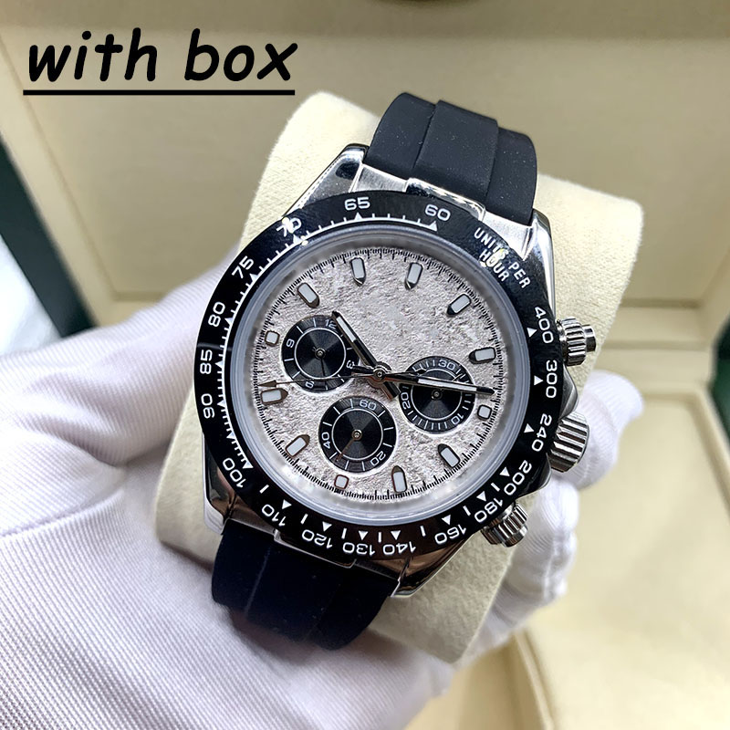 Watchsc - 41mm 자동 망 시계 상자 스테인레스 스틸 다이얼 방수 빛나는 고전적인 관대 한 고무 스트랩 조정 가능한 시계