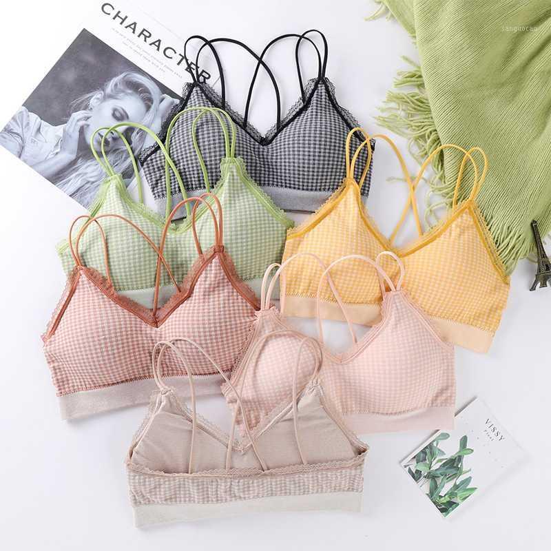 

Women Seamless Lace Yoga Sports Bra Wrapped Chest Plaid Sexy Fashion Beauty Back Bra Fitness Running Gym Vest Push Up Top1, Yellow