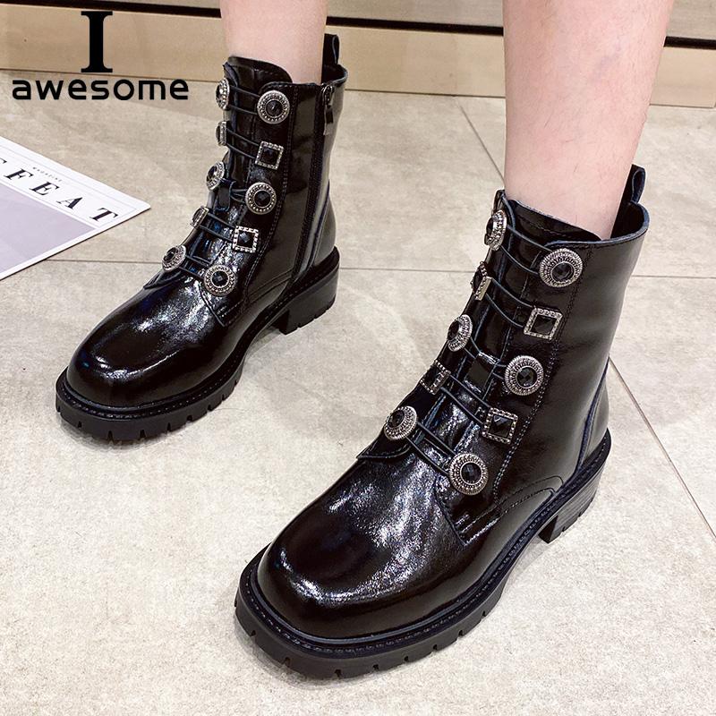 

Platform Women Ankle Boots Women's Motorcycle Boot Fashion Ladies Sexy Metal Decor Black Ankle Boots Riding Zipper Mujer