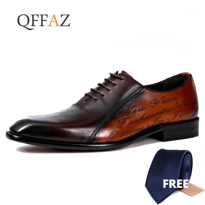 

QFFAZ Men leather shoes business dress suit shoes men brand Bullock genuine leather black laces wedding mens1, Blue