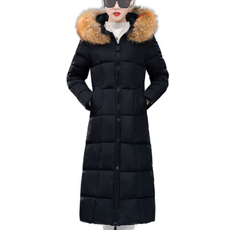 

2021 Down Cotton Jacket Winter New Women's Coat Color Big Fur Collar Long Women Parkas Ladies Loose Large Size Overcoat A177 0y4x, Black