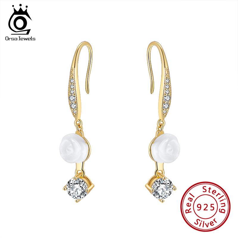 

ORSA JEWELS Pure Sterling 925 Silver Trendy Drop Earring Natural Mother of Pearl For Women Engagement Jewelry Accessories SE334