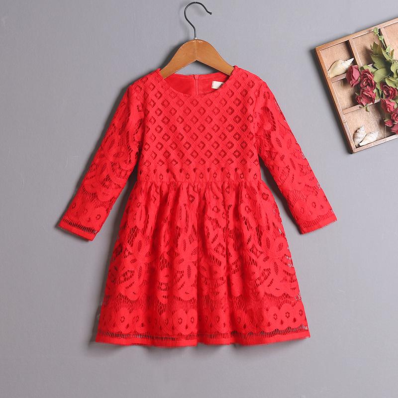 

Mom Girls Lace Dress Mother Daughter Full Sleeve Dress 2020 Mommy Girl Matching Twinning Party Family Look Outfits, Red