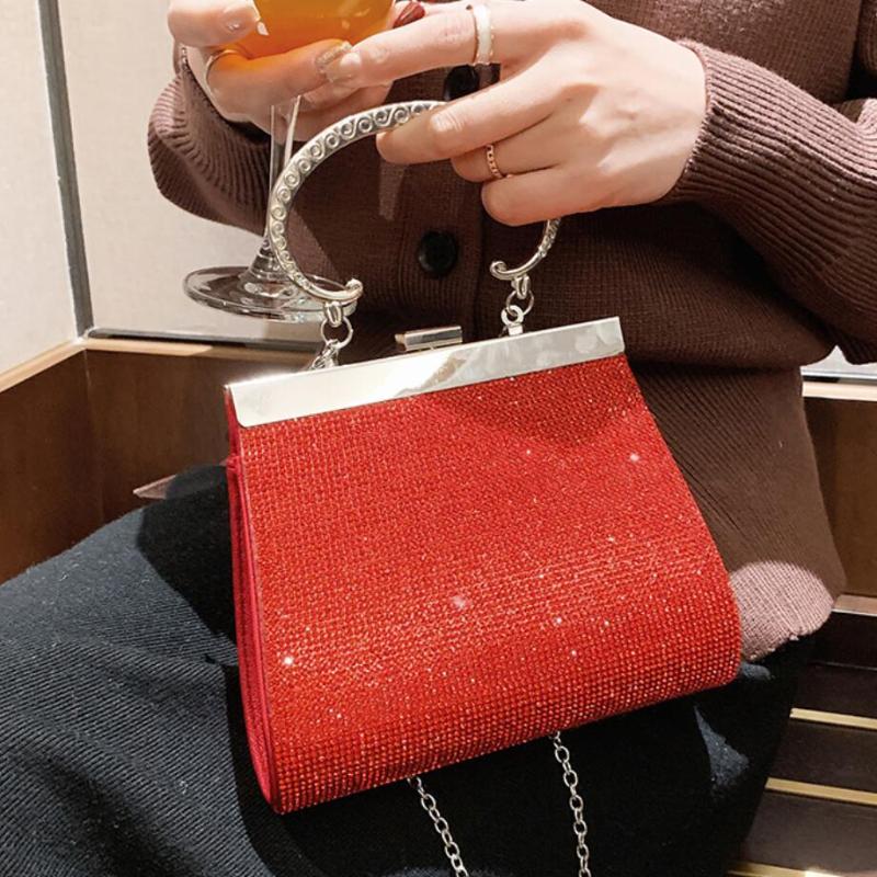 

Elegant Female Metal Tote Bag 2021 Fashion New High quality Diamond Women's Designer Handbag Chain Shoulder Messenger Bag Purses, Black