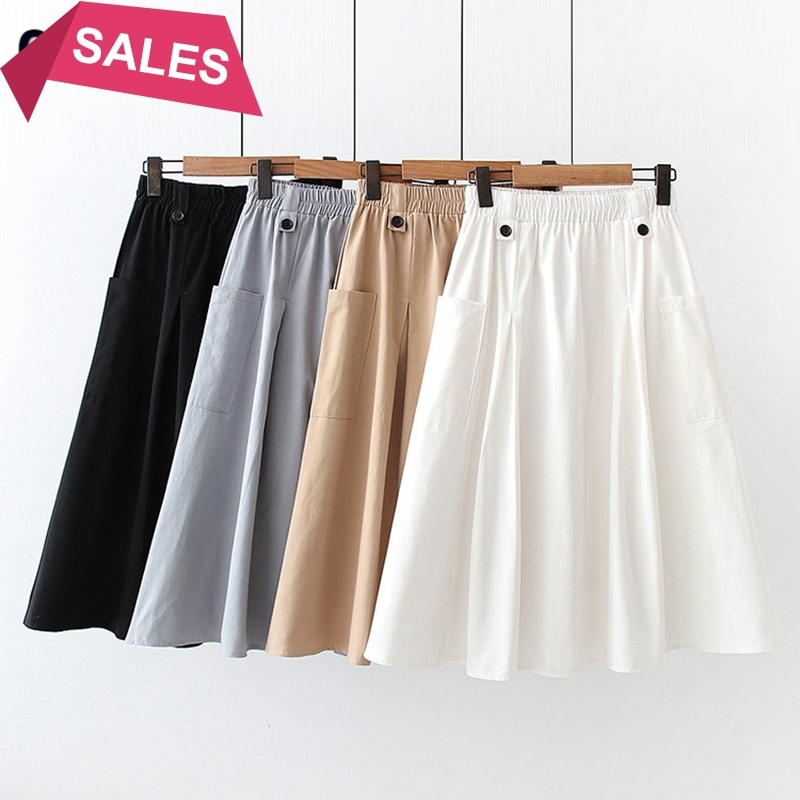 

2021 New Spring Summer Women Pleated High Waist a Line Casual Female Skirt with Pocket Jfc6, Black a1125