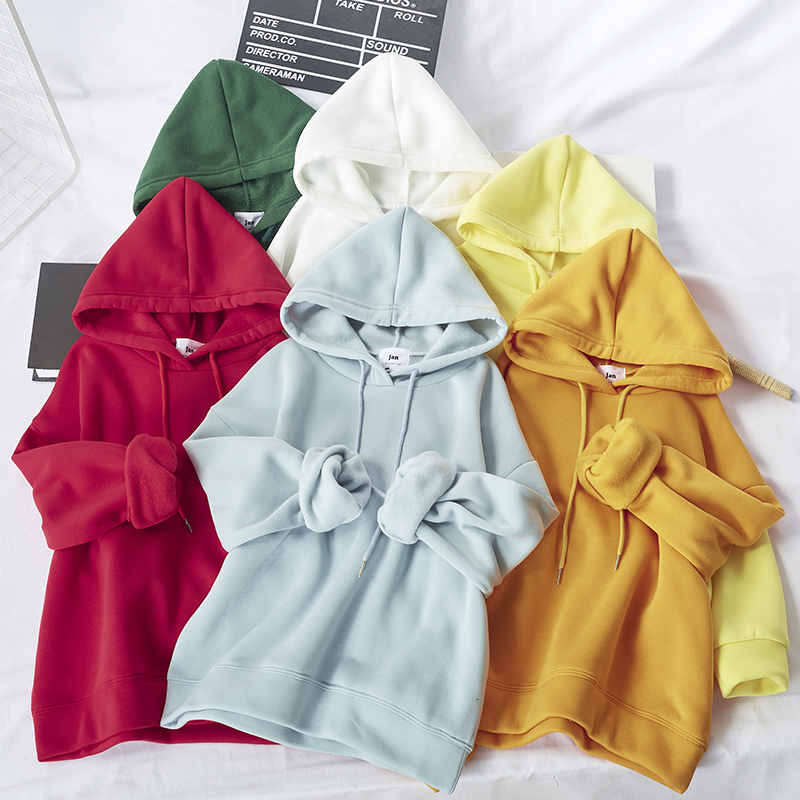 

2021 New Autumn Winter Veet Hooded Sweatshirt Women Casual Solid Long Sleeve Loose Pullover Tops Female Harajuku Hoodies Tracksuit Dmmv, White
