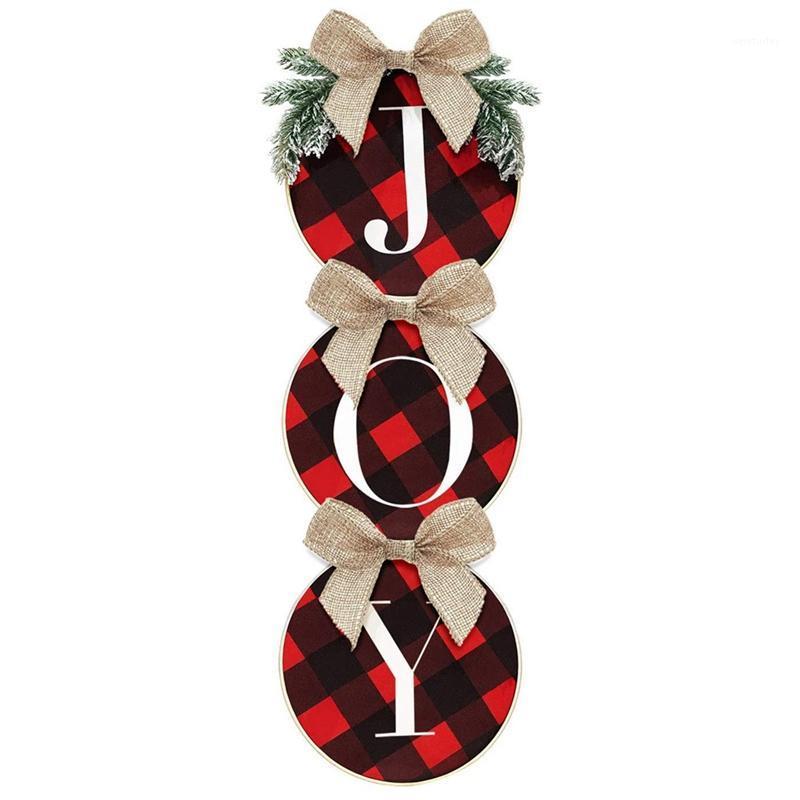 

Christmas Decorations - Joy Sign - Check Plaid Wreath for Front Door -Home Window Wall Farmhouse Indoor Outdoor1, Red balck