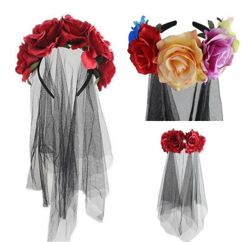 

Women Girl Halloween Day of the Dead Evil Red Rose Female Headdress Fancy Dress Party Cosplay Clothes