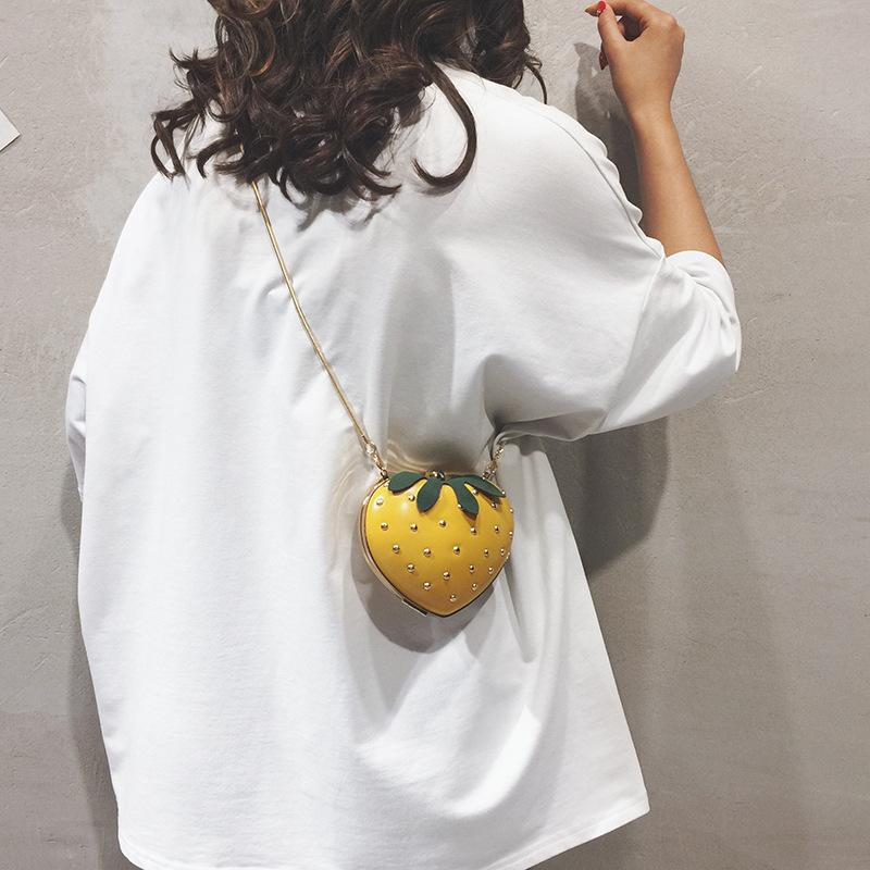 

Girls Kawaii Shoulder Bag Strawberry PU Leather Mini Chain Messenger Bag Women Girl Cute Handbags Cosplay Lolita, Pink 2