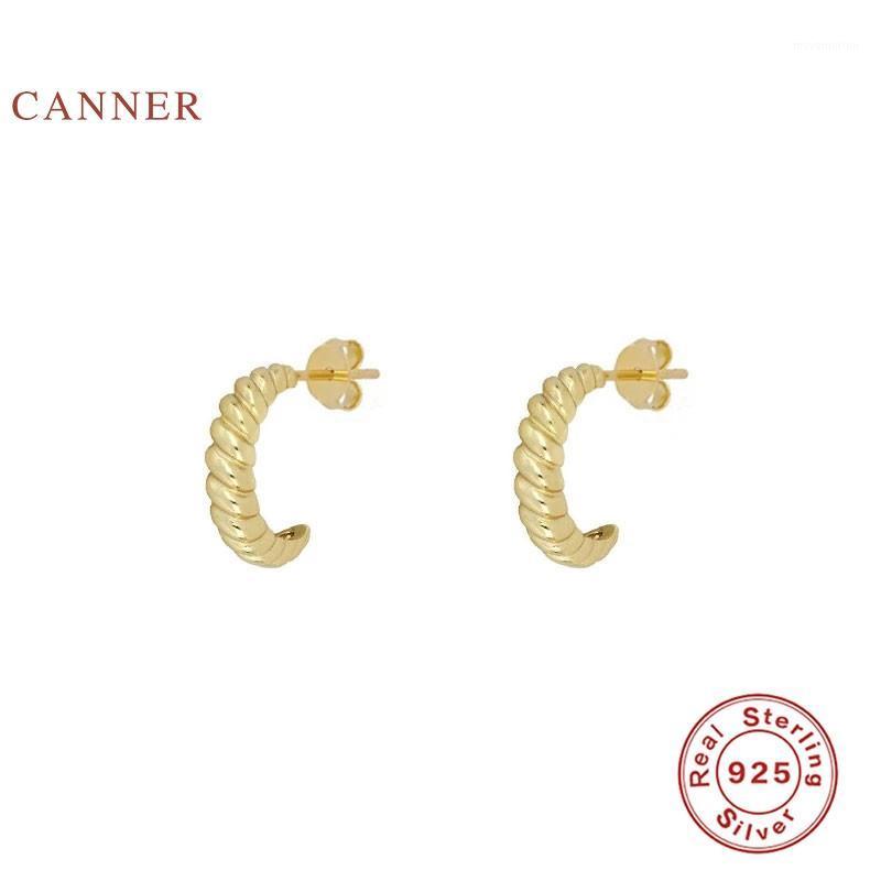 

CANNER Twist Pattern C Earrings For Women S925 Sterling Silver Piercing Stud Earrings Korean Zircon Fine Jewelry Pendientes1