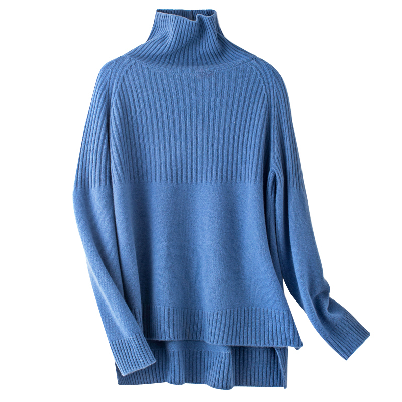 

2021 New new turtleneck irregular thick nightgown autumn and Korean striped winter heap collar female sweater h00246, Yellow2