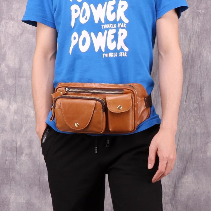

Men's Chest Bags Genuine Leather Mutifution Waist Bag Belt Pouch Trip Bags Travel Waist Pack Male Shoulder Crossbody Bag For Man1, Blue