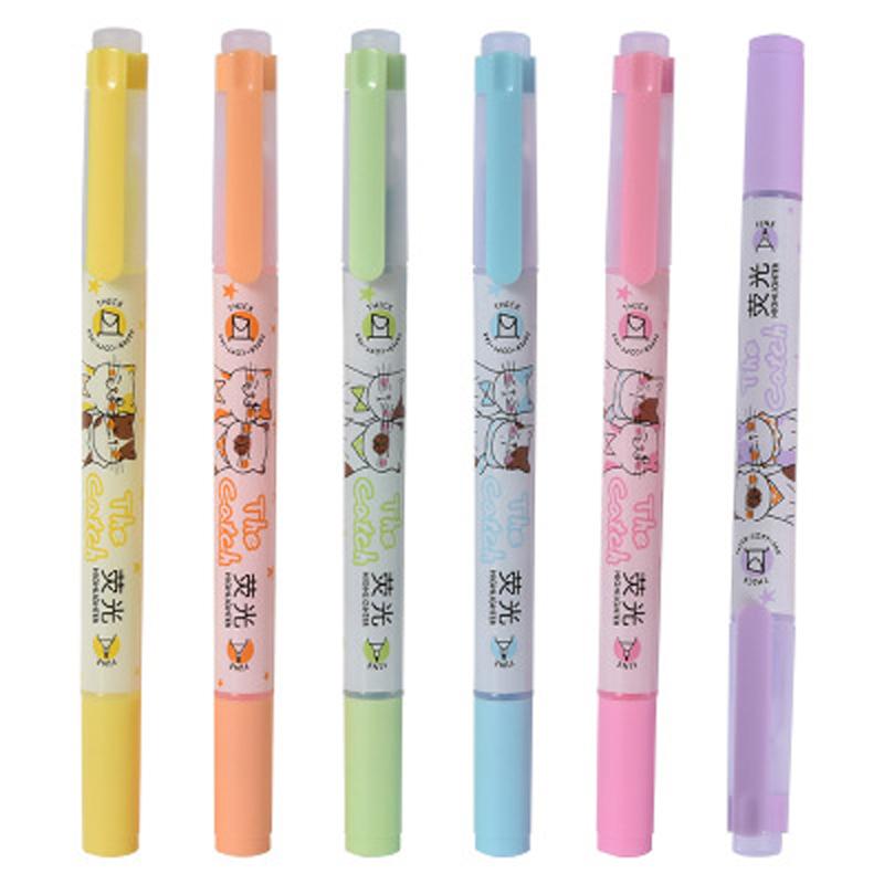 

6Pcs/Set Double Headed Highlighter Marker Pen Japanese Fluorescent Pen Colored Drawing Marker Pens Creative Stationery