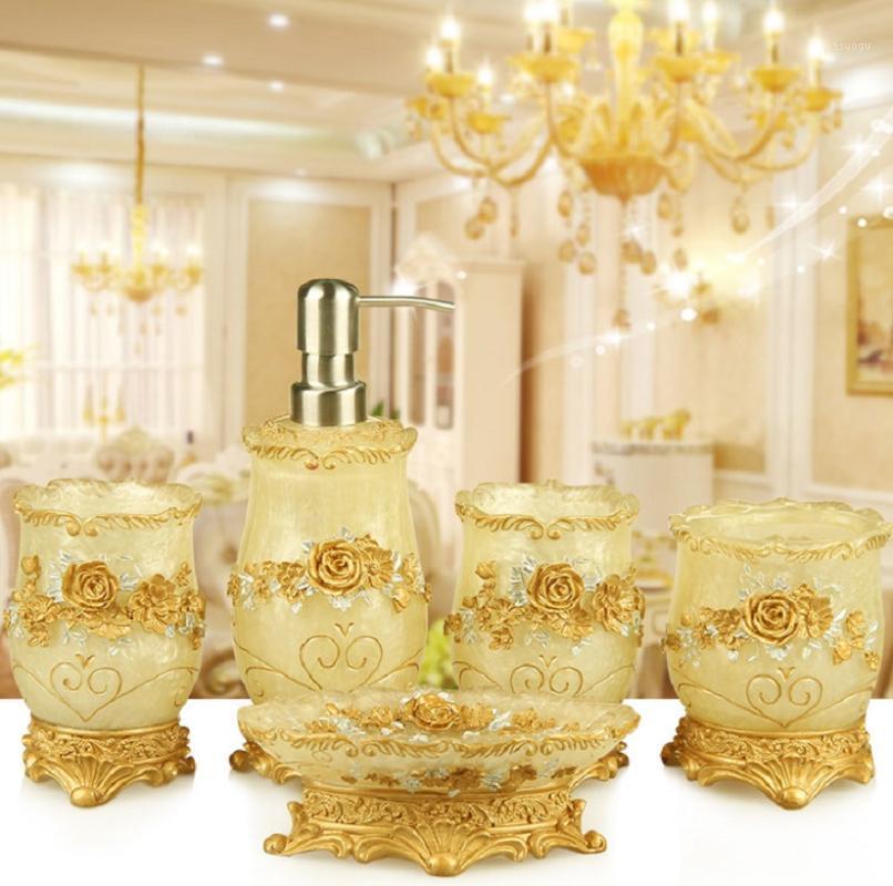 

Resin Washing Set Bathroom Household Sanitary Ware Five-piece Bathroom Washing Creative Set with Tray Mouth Cup1