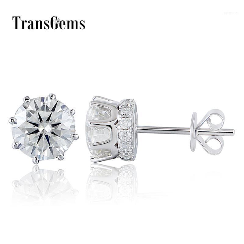 

Transgems Solid 14K 585 White Gold 2CTW 6.5mm GH Color Clear Moissanite Stud Earring with Accents Push Back for Women1
