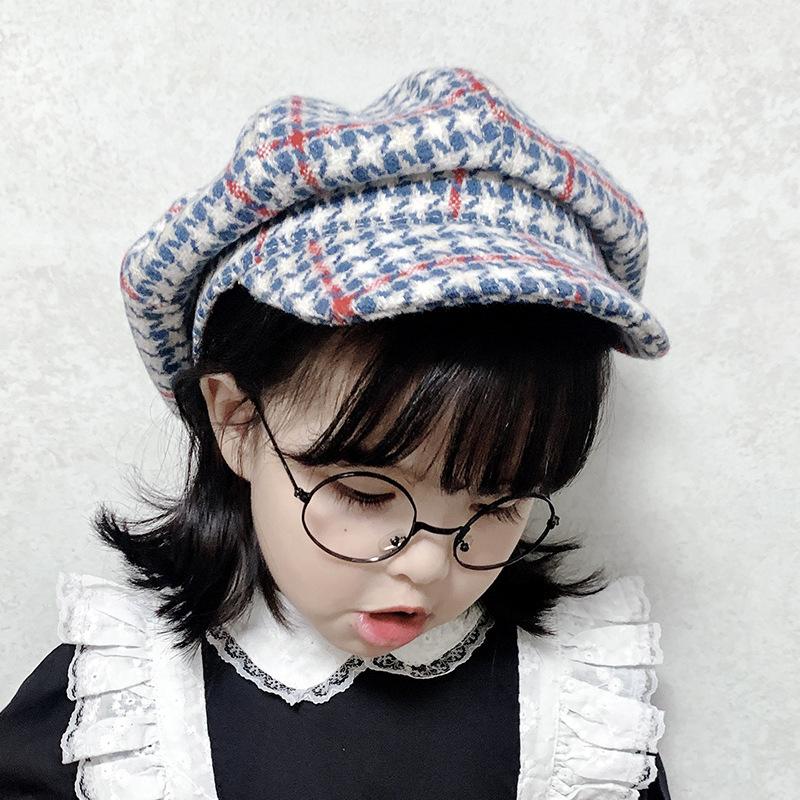 

Berets 2021 Children's Plaid Hats Autumn And Winter Boys Caps British Octagonal Korean Version Japanese Wild Girls, Blue