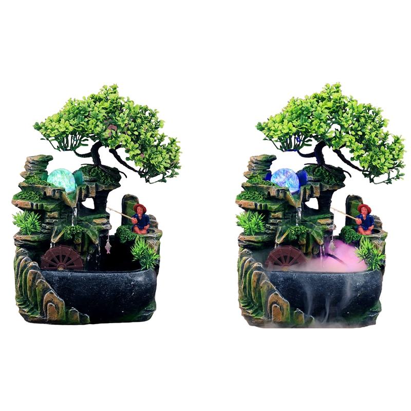 

Garden Decorations Indoor Resin Rockery Waterfall Feng Shui Flowing Water Fountain Desktop Ornament Office Decor -US Plug