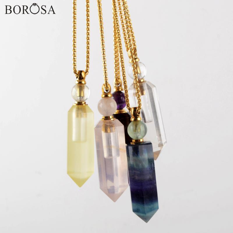 

Fluorite Perfume Bottle Pendant For Necklace Natural Stone Essential Oil Diffuser Charm Healing Crystal Women Necklace Dropship