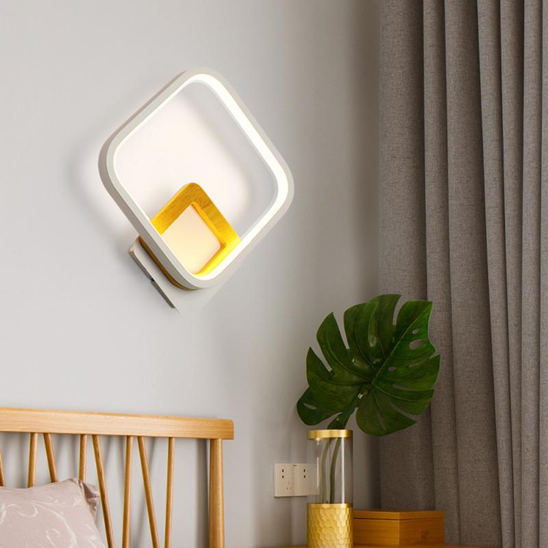 

Scandinavian Square Wall Lamp with Acrylic Lampshade Modern Led Wooden Light Grey Ring Aluminum Lighting for Indoor Home Loft
