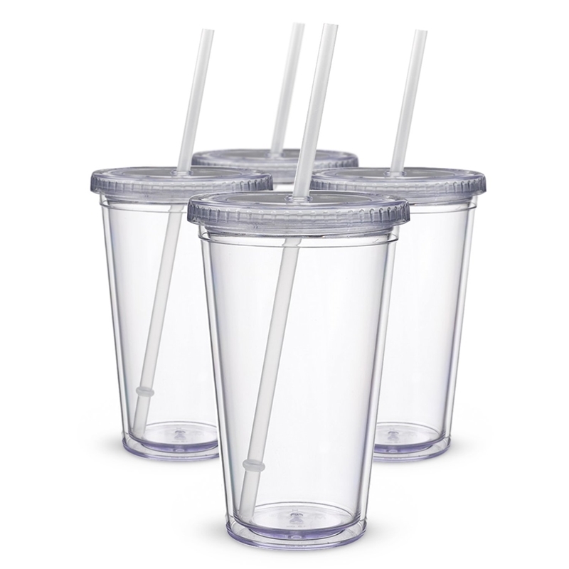

Classic Insulated Tumblers 16 oz. Double Wall Acrylic 4 pack / lot Straw Type Water Bottles Clear Drinking Cups T200911