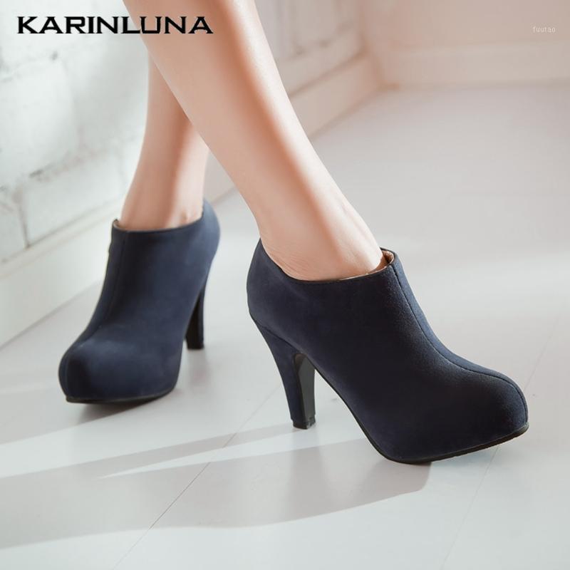 

Karin 2020 New Arrivals Plus Size 45 Flock Women Sandals Round Toe Spike Heels Zip Pumps Winter Woman Shoes1, Black