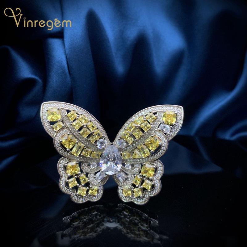 

Cluster Rings Vinregem 925 Sterling Silver Pear Cut Created Moissanite Citrine Gemstone Wedding Party Butterfly Ring For Women Fine Jewelry, Golden;silver