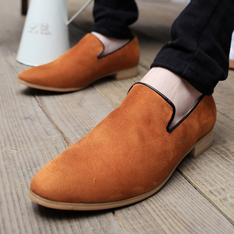 

2020 New Cross-Border Mens Shoes Spring Mens Slip-on Corduroy British Pointed Leather Shoes Korean Style Casual Shoes 519, Black