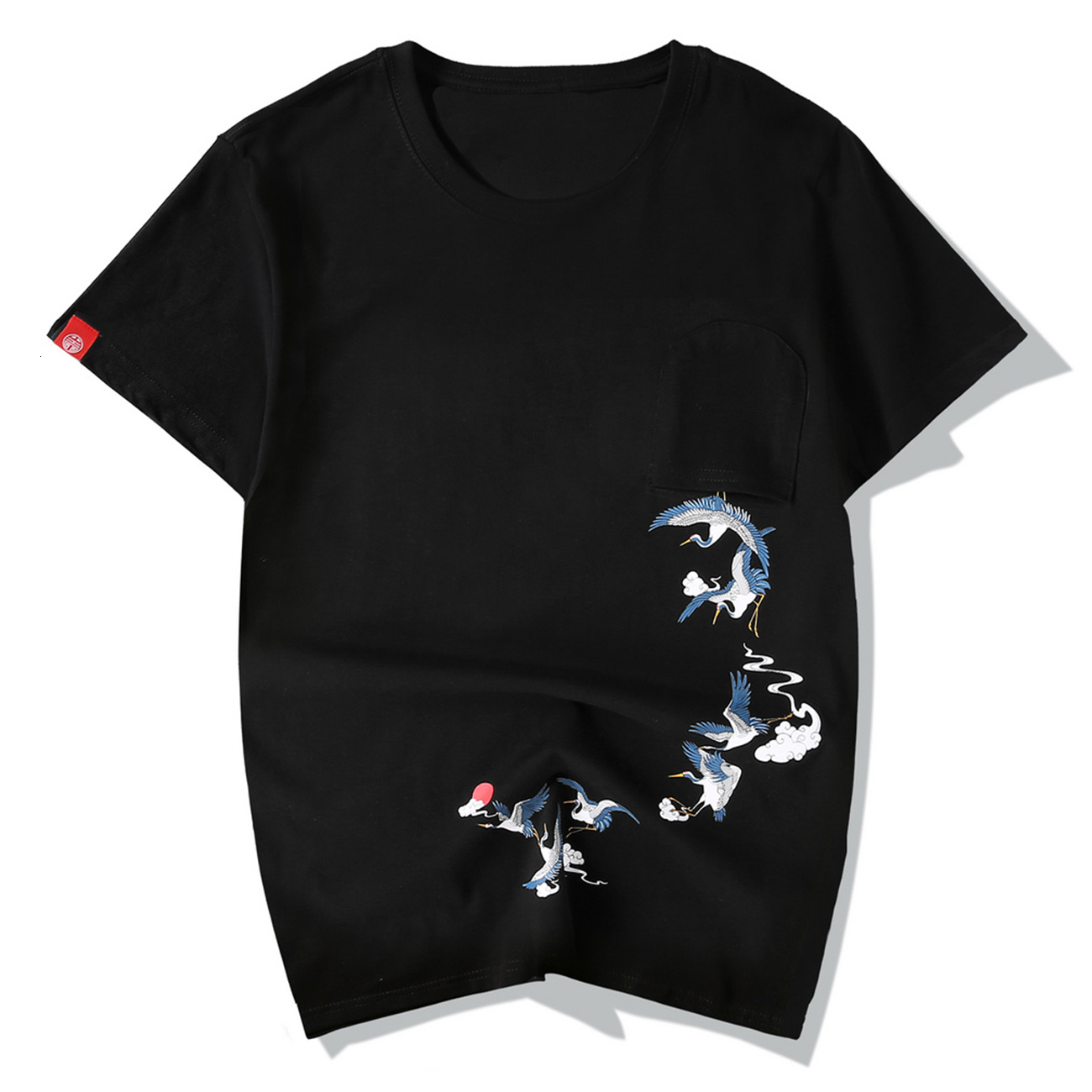 

2021 New Japanese Style Hip Hop t Shirt Men Crane Print Casual Oversized Tshirt Streetwear Summer Cotton Short Sleeve Shirts 88oy, Black