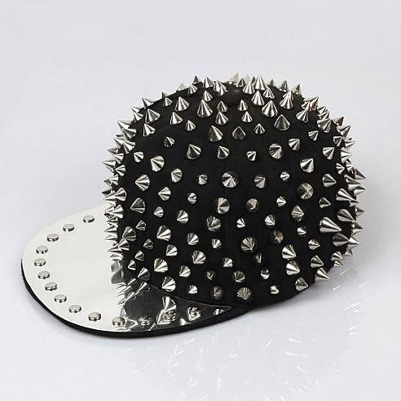 

High Quality Hip Hop Caps Hats Punk Hedgehog Hat Bigbang Personality Jazz Snapback Cap Men Women Spike Studs Rivet Hat Punk Styl 201019, Blue;gray