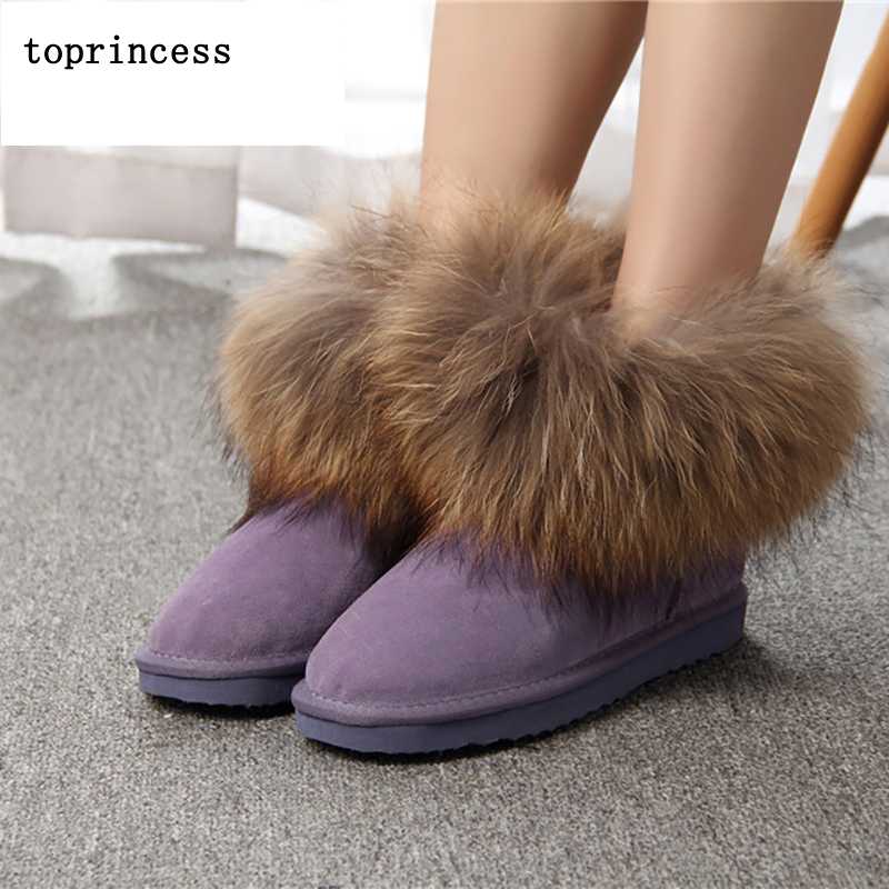 

ZX24 TOPRINCESS Leather Fur Furry Boots For Women Fashion Designer Winter Boots Sheepskin Fur Lining For Comfort And Warmth, As photo