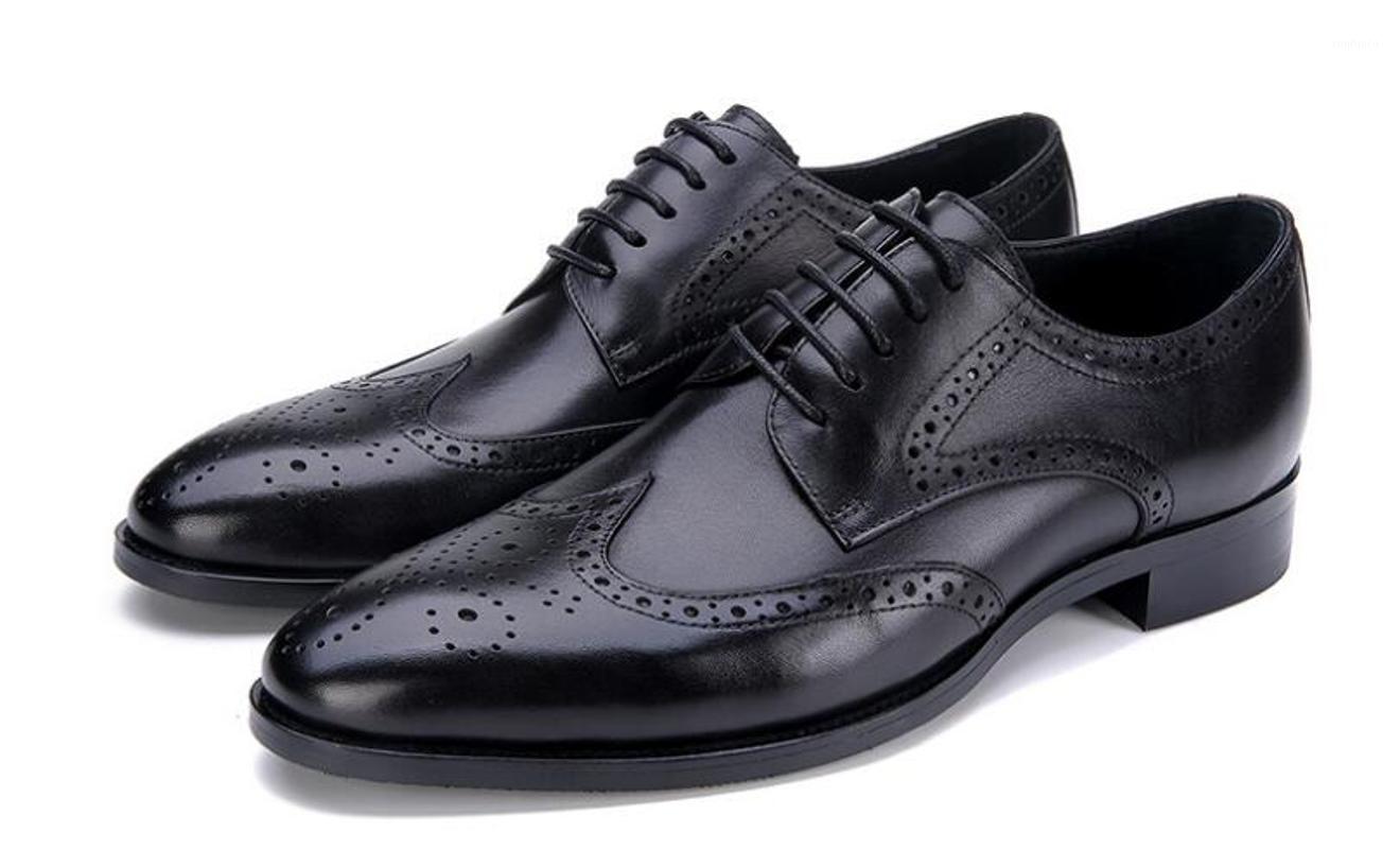 

Fashion brogue genuine leather pointed toe men's shoes high-top formal carved dress shoes lace up dress wedding1, Black